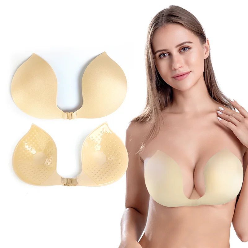 new shape Sticky Bra Invisible Adhesive Bra Backless Strapless Bra Beige and Black for hollow out  Women dress