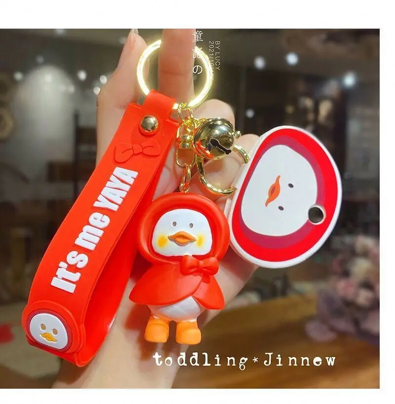 pom XNG 2022 New 3D Cartoon Keychain Resin Handmade Kawaii Red Purple Yellow Duck Keychain For Car Bag Pendant Women gifts Key