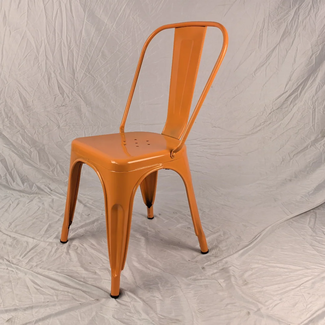 Restaurant table chair Orange Retro Industrial Iron Dining Chair Stackable Bar Chair for Home Office or Workshop for Events