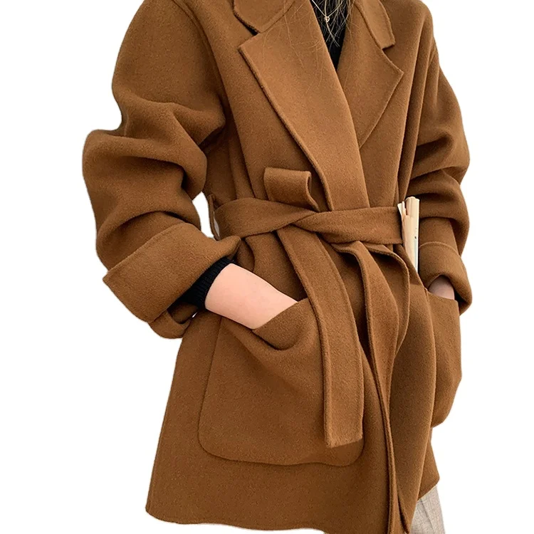 New design Cashmere Coat Winter Australia Alpaca Wool Women Warm Fashion Belt Coat Oversize Wool Coats Women