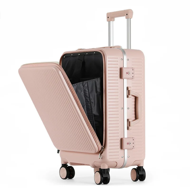 ABS PC smart traveling luggage Aluminium frame trolley luggage TSA lock hardshell suitcase Front open trunk USB charging luggage