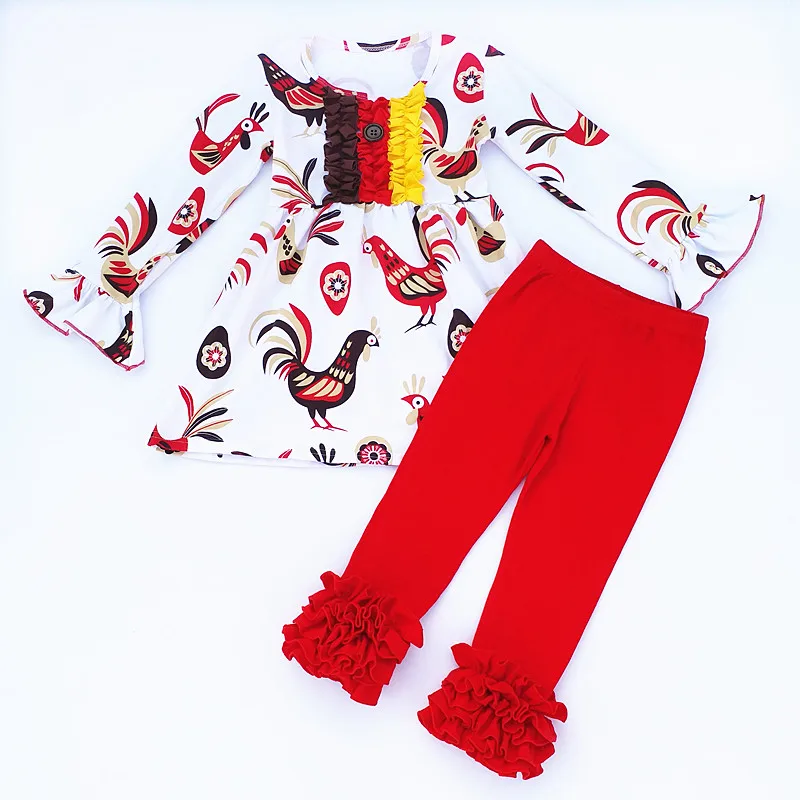 Toddler clothing for Thanksgiving Day winter baby clothes high quality clothing Turkey printed ruffle dress sets for holiday