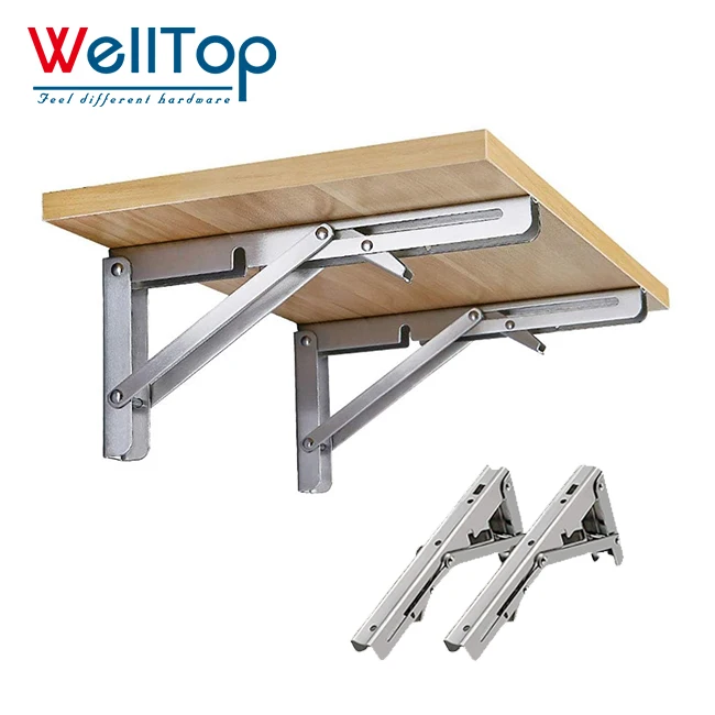New Folding Shelf Brackets 90 Degrees Metal L Angle Triangle Metal Stainless Steel Down Table Wall Mounted Hidden Shelf Bracket