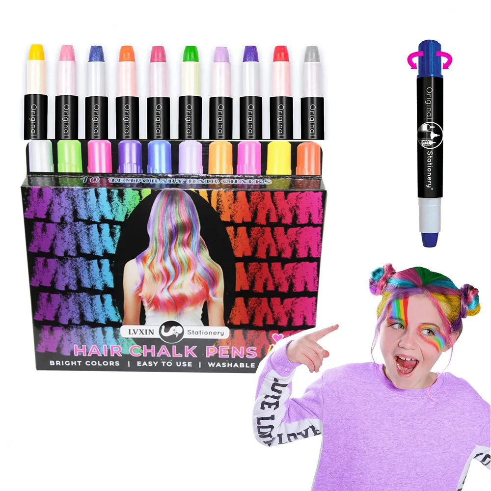 Custom Classic temporary disposable washable festival costume play 10 color hair chalk set for girls gift