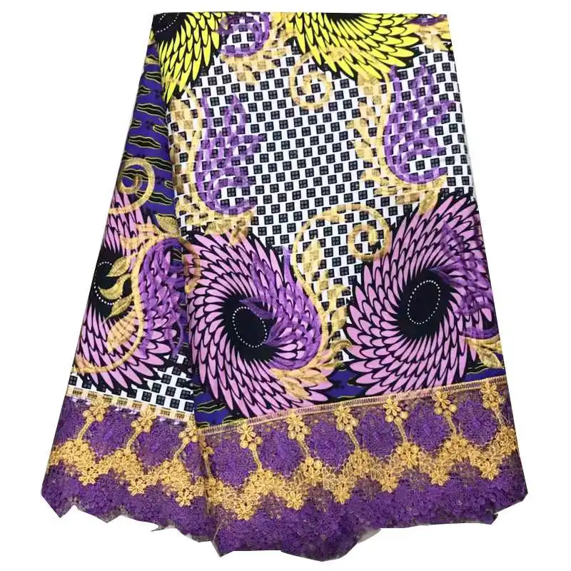100% cotton wax fabric mixing embroidery lace fabric fashion african wax lace cloth 6 yards for women party