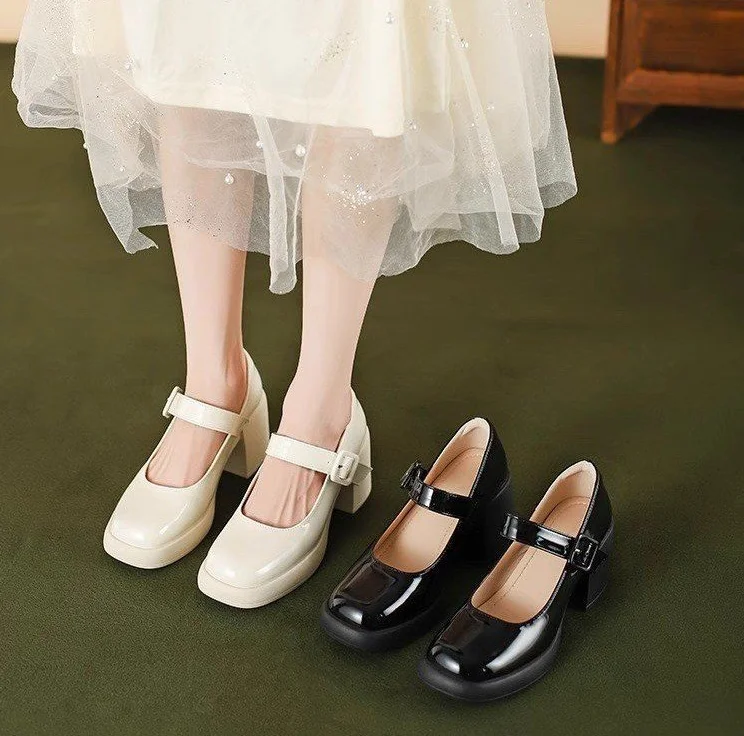 French Mary Jane shoes with small leather shoes women do not tire feet thick line with Loafers shoes