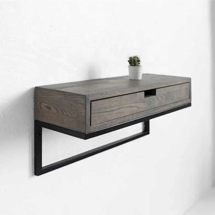 Современная домашняя настенная деревянная прикроватная тумбочка из массива дерева с выдвижным ящиком