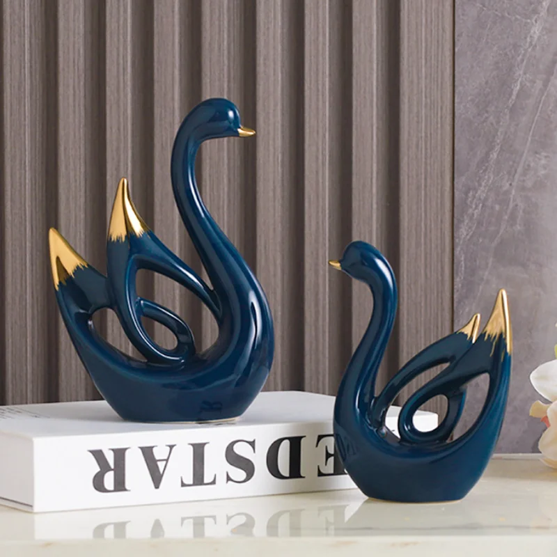 modern art creative animal  gold plated swan design ceramic home decor
