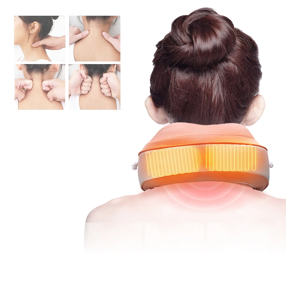 Portable wireless heat electronic vibration rechargeable 3d kneading neck massage machine