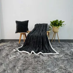 Fluffy Multi Color Plaid Pattern Double SIded Custom 100% Polyester Check Faux Rabbit Fur Blanket