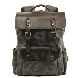 high quality backpack,hot sale custom back pack,wax canvas Stitching leather backpack bag