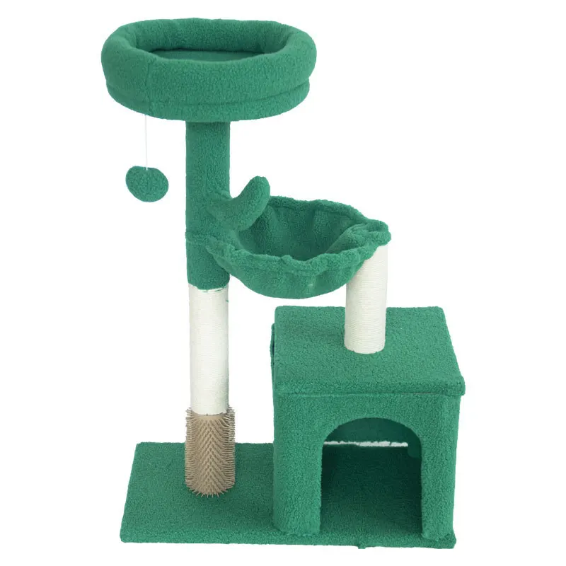 Tolea Cat Tree 4-in-1 Cat Tower with Large Carpet Hammock, Cat Scratching Post for Indoor Cats with Condo& Dangling Ball, Green