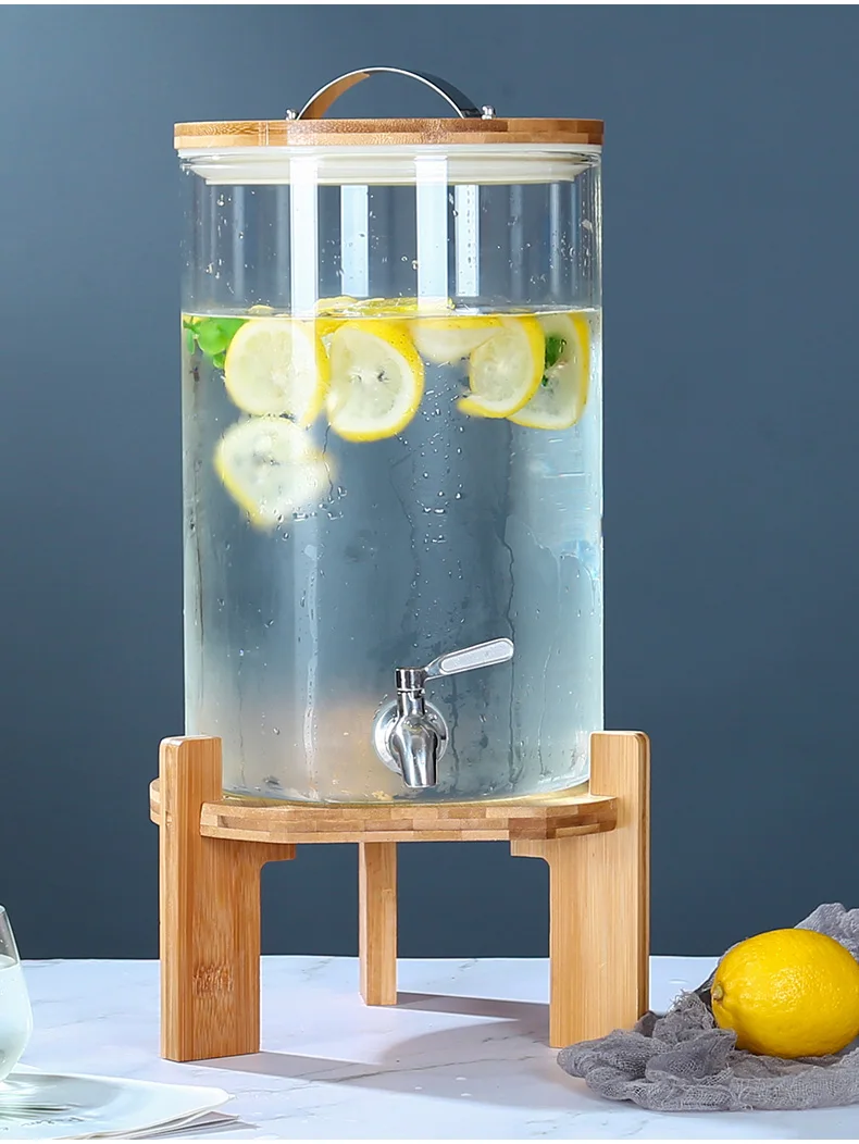 5L 8L 11L Reusable Borosilicate Glass Drink Juice Dispenser Jar Wine Fruits Pickle Jar Set Enzyme Barrel with Tap