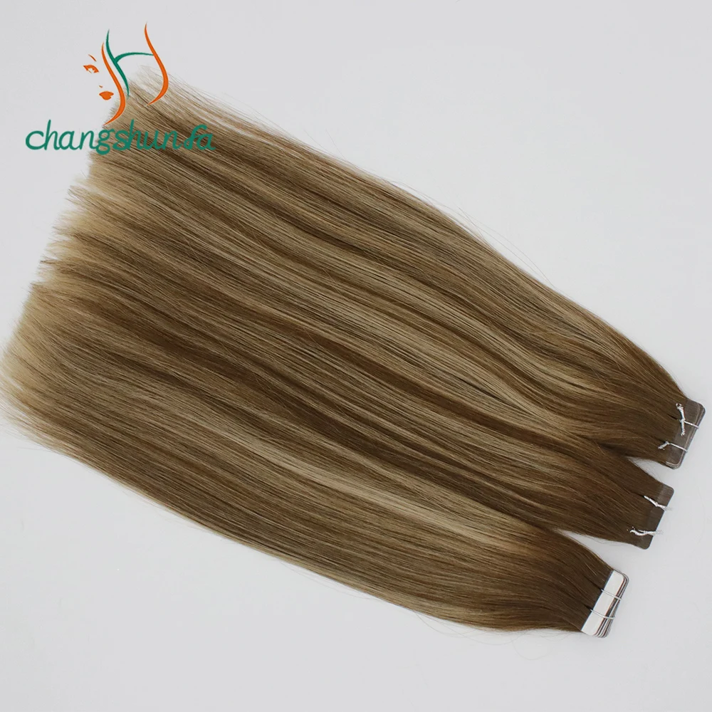 Changshunfa Real Tape In Russian Human Hair Extensions Remy Virgin Slim Invisible Skin Weft 8-30 Inches Hair Extensions