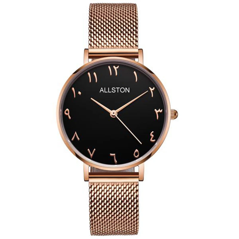 Dropshipping OEM Brand Custom Logo Women Ladies Quartz WristWatch With Leather Stainless Steel Band Arabic Men Watch Waterproof