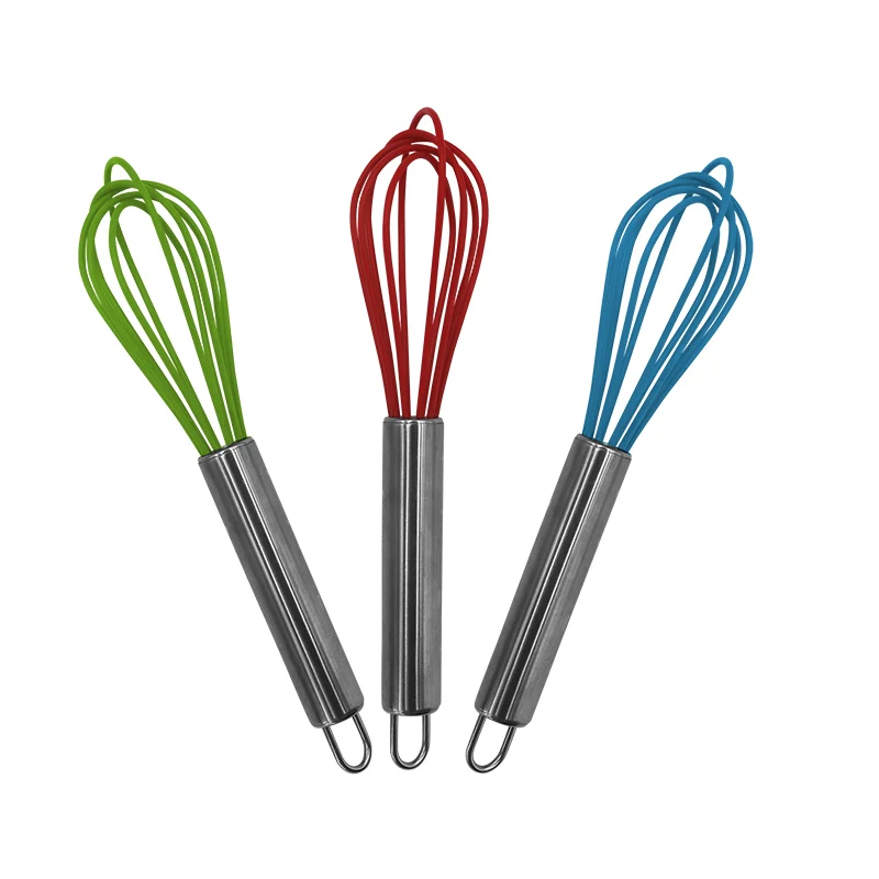 Food Grade Silicone Whisk With Stainless Steel Handle Egg Beaters 8 inch Hand Power Butter Blender For Whisking