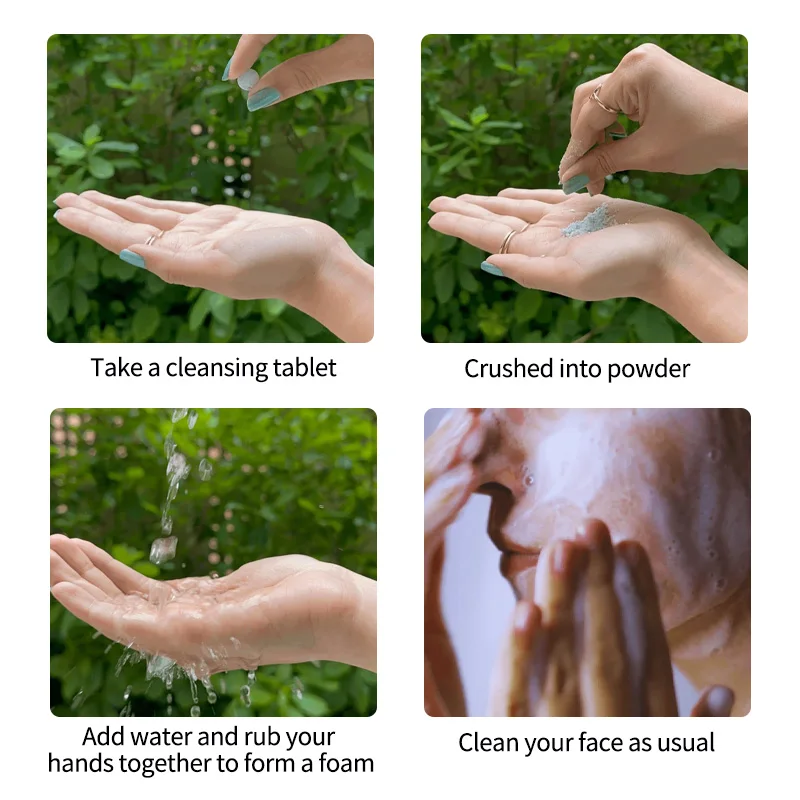 OEM skin care cleansing waterless vegan solid face wash facial cleanser tablets for men women