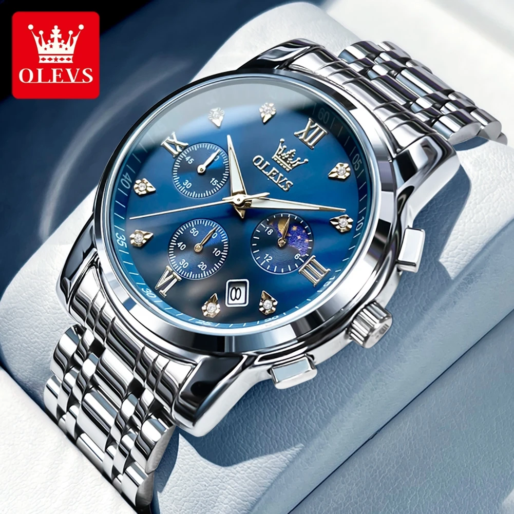 olevs watch 2858 Fashion Business Men WristWatch Stainless Steel Strap Quartz Waterproof Analog Watch For Men