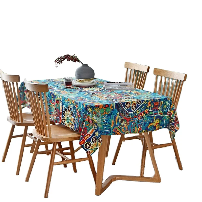 Hot selling Cotton and linen printed cloth ethnic style Mediterranean bar cafe table cloth fabric digital printing cotton