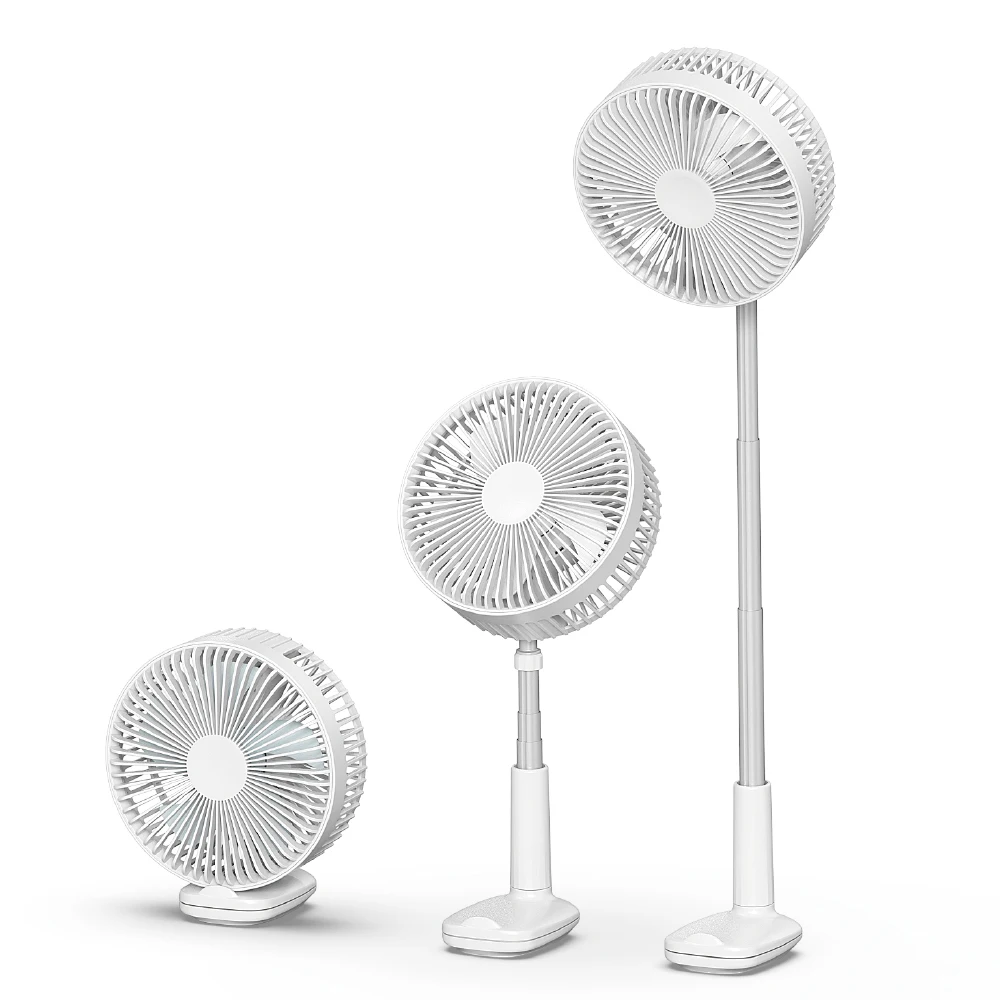2022 New White Simple Dc 12v Mini Fan Stand Fan Round Base Folding Modern Fan With Night Light   rechargeable battery operated