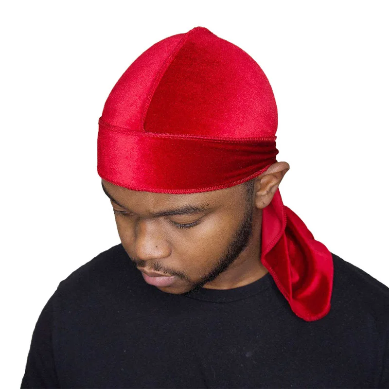 Wholesale Snatched Flames Velvet Durag with Long Tail Velvet Durag Headwraps for 360 Waves