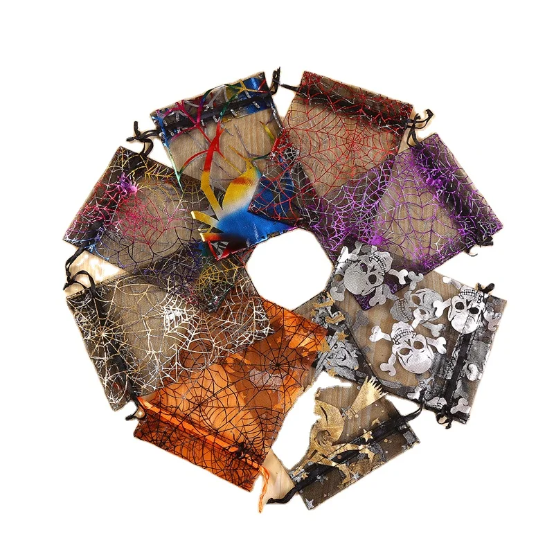 9*12Cm Halloween Organza Bag Goodie Treat Spider Candy Snacks Jewelry Gift Party Favor Drawstring Bag Halloween For Candy