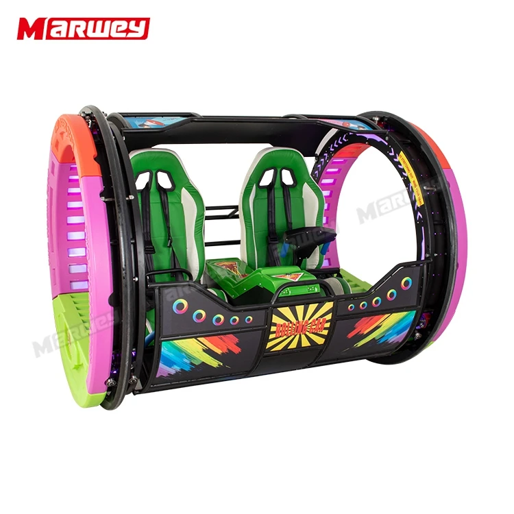 360 Degree Rolling Car Amusement Rides 180 Degree Handstand Rolling Car 2 Seater Electric Leswing Happy Rotating Car For Adults