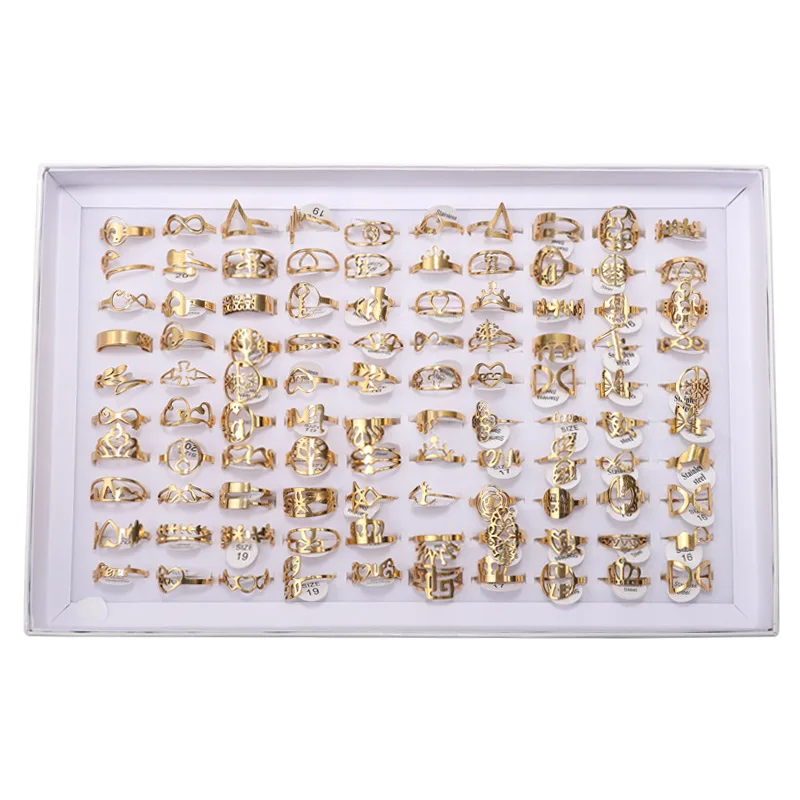 2022 New Arrival Dainty Titanium Box of Rings 100 Pcs Set Beautiful Couple Statement Ladies Finger Rings Set Wholesale