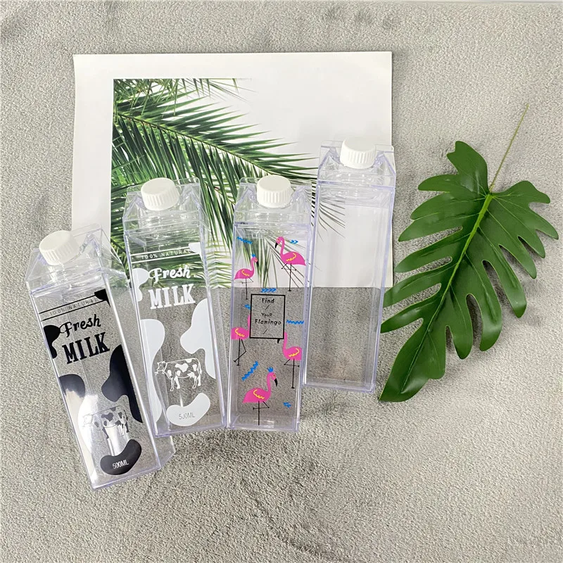 17oz 500ml 34oz 1000ml Milk Carton  Milk Carton Shaped Double Wall Clear acrylic plastic Milk Bottles with Screw cover