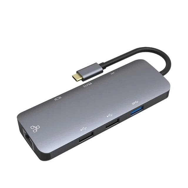 8 in 1 Hub HDM I SD/TF USB 2.0 3.0 RJ45 Tyoe C 60W  all in 1 8 Ports  USB C Hub for PC / Tablet / Mobile Phone