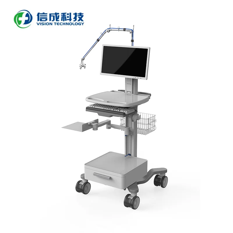 manufacturer Custom mobile medical computer trolley with sheet metal tray Multi-purpose hospital equipment trolley