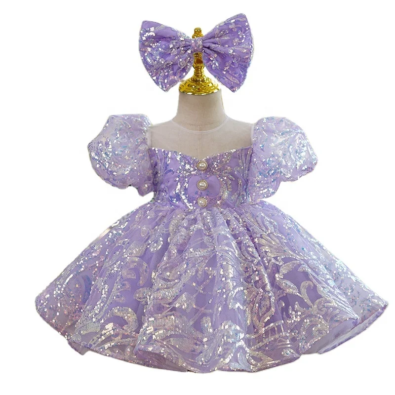 Hot sale girls dress elegant new year princess children banquet wedding girl birthday dress skirt pearl party dress