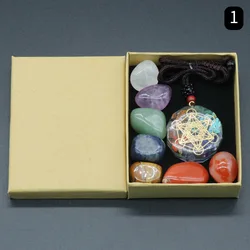 Irregular Natural Crystal Stone Pendant Necklace Natural Energy Healing Yoga Orgone Pendant Seven Chakra Set With Gift Box