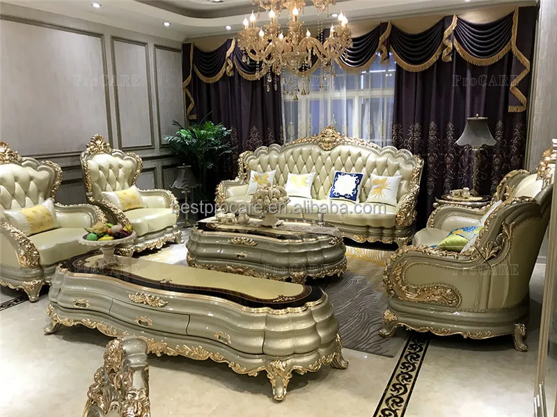 ProCARE classic Luxury champagne golden dining tbale modern antique European royal style living room sofa  dining tbale  sets