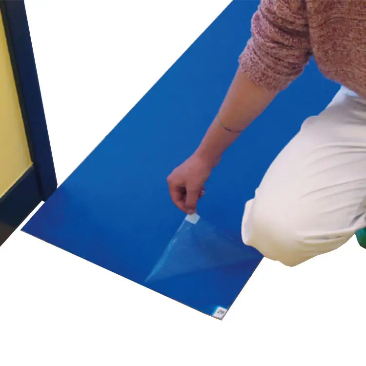 Floor Door Dust Removal Disposable 30layers Peelable Anti Static PE Film Clean Room Blue Sticky Mat