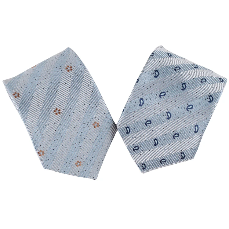 Custom Pattern Blue Series Manufacture Silk Linen Blend Woven Jacquard Neckties Wholesale Ties For Men