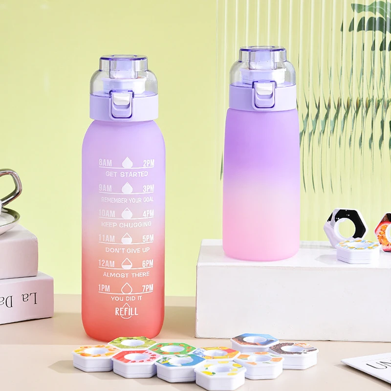 Новые бутылки для воды с индивидуальным логотипом Bpa Бесплатная градиентная цветная бутылка фитнеса спорта пластиковая Мотивационная маркером времени