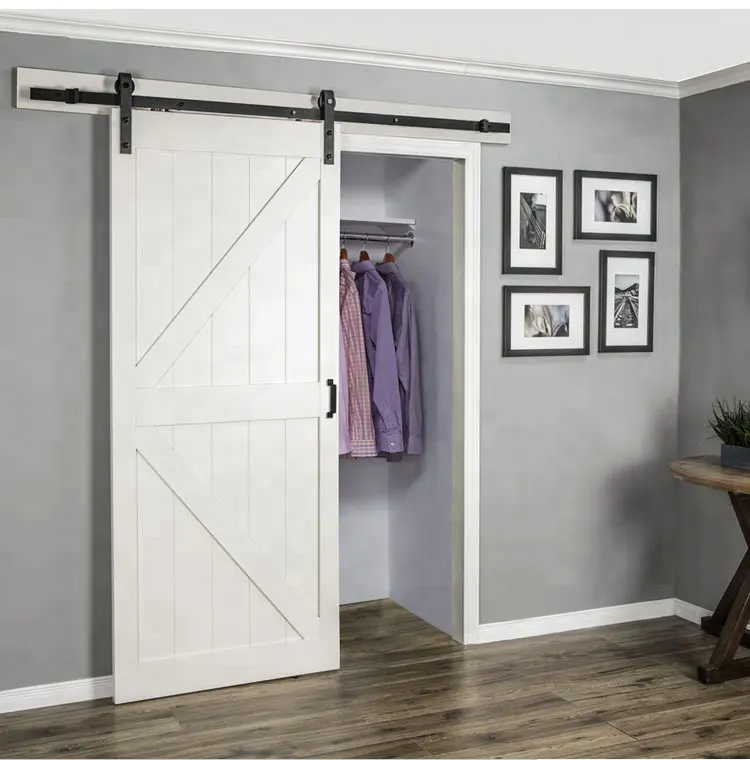 Professional custom simple vintage log Japanese style restaurant toilet household  partition hanging rail push pull barn door