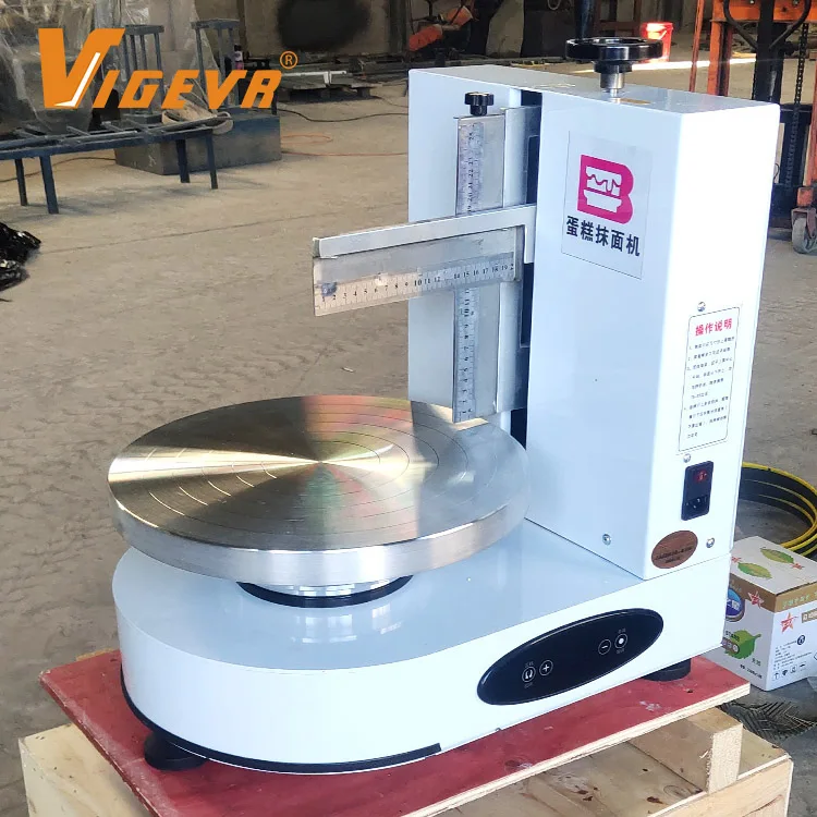 Vigevr oem automatic round birthday making cake cream frosting icing coating scraper spreader spreading smoothing machine