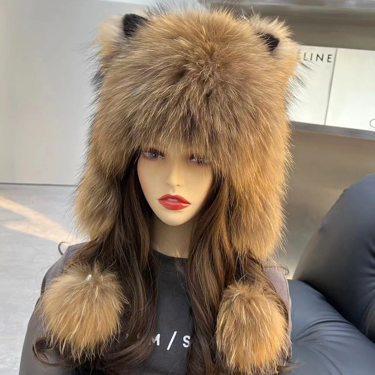 Women Winter Warm Real raccoon Fur Hat Winter Hats for Women Girls Natural Fluffy hat