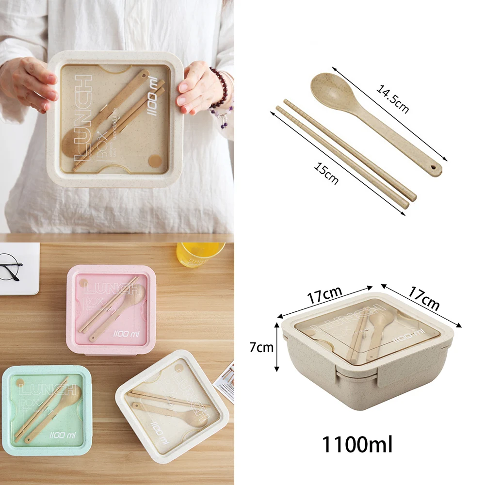 eco friendly wheat straw square reusable biodegradable bento box leak free food containers lunch box LOGO can be customized