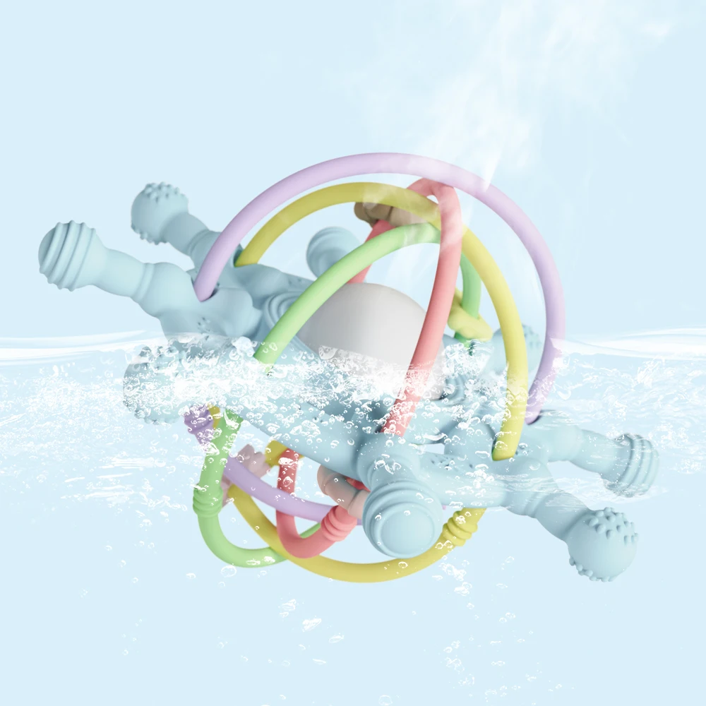 ES-Pro 100% Food Grade Silicone Baby Toys Soft Silicone Montessori Toy Baby Rattle Puzzle Chew Toys Factory Wholesale Free