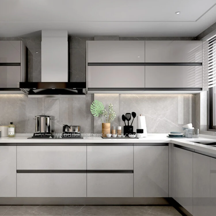 Custom Modern kitchen vanity Luxury Black Melamine Modular Kitchen Cabinets Matte Acrylic Designs Kitchen Cabinets Sets