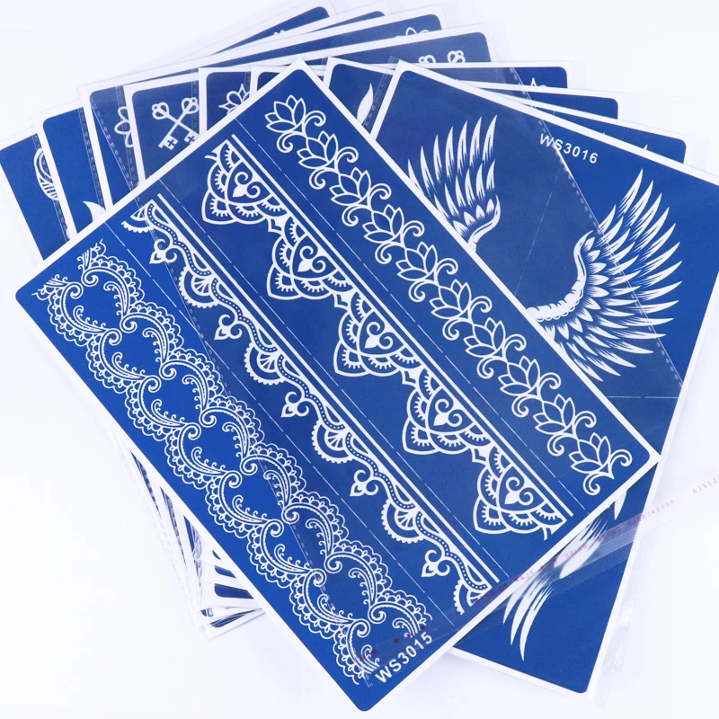 Black temporary flower henna stencils sticker paper kit wholesale customized hand body tattoos airbrush small stencil