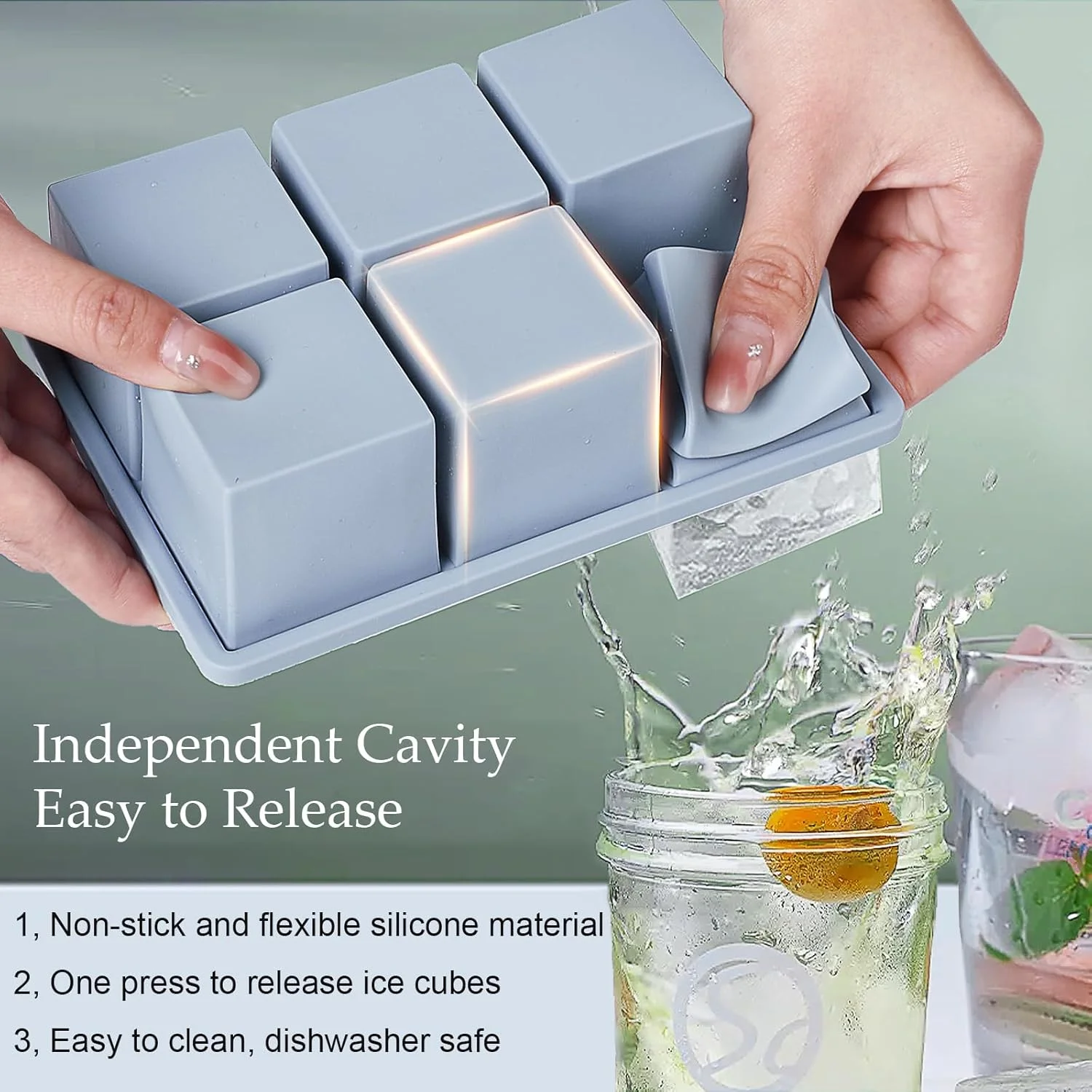 Hot Sale Custom silicone ice tray Easy Release 6 cavity ice cube tray for Freezer BPA free Easy Release Ice Cube Tray