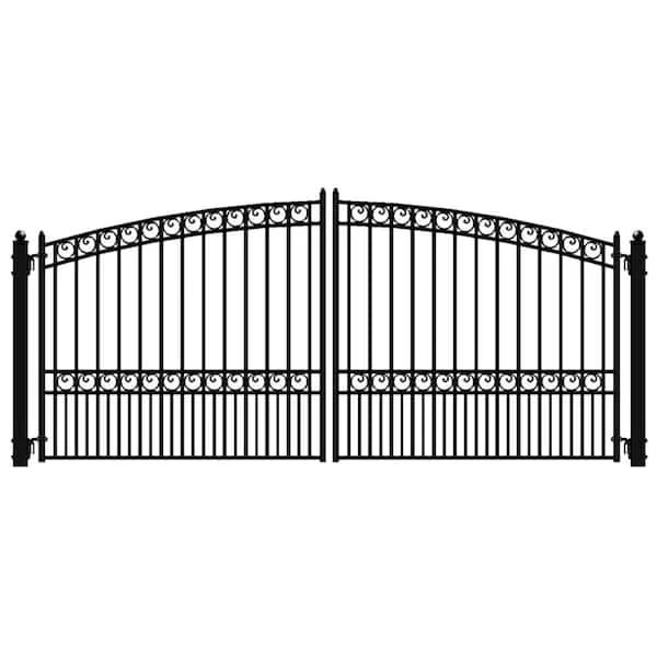 modern design decorative iron steel metal black garden fencing trellis signal dual driveway manual automatic gate