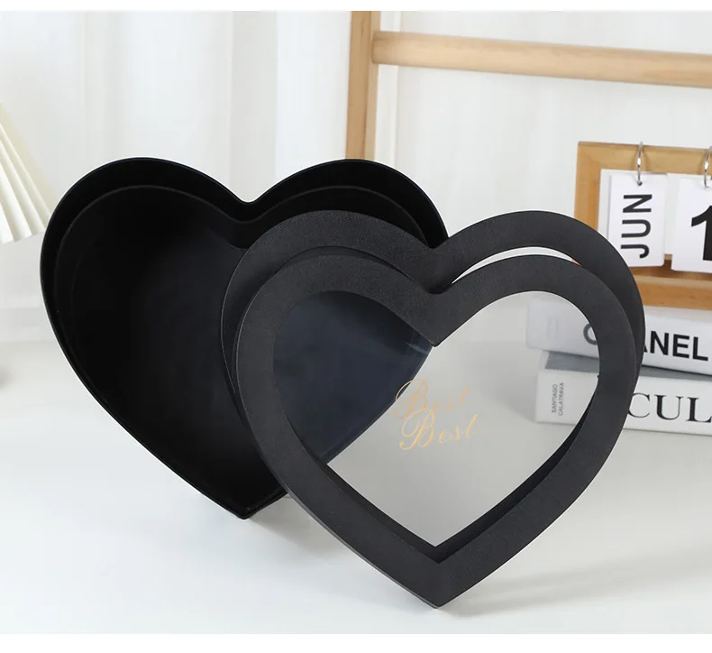 Custom Rigid Hard Cardboard Heart Shaped Box Custom Recyclable Eternal Rose Flower Storage Paper Boxes with Pvc Window
