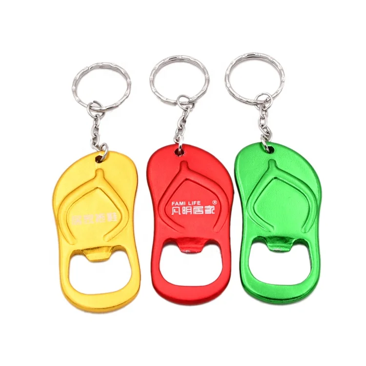 Factory wholesale 6.7cm creative wedding favor slipper bottle opener flip flop opener with keychain