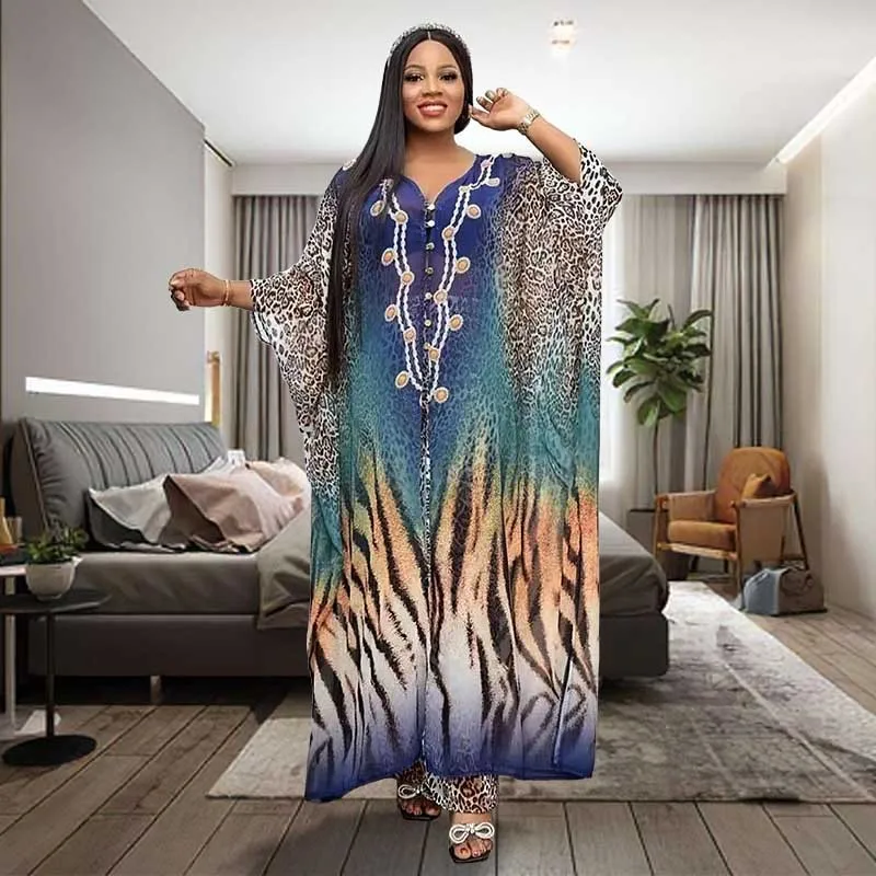 2 piece pants set for African women clothing Bat Sleeve Chiffon Dress African Clothing Long Ethnic Dress Two Piece