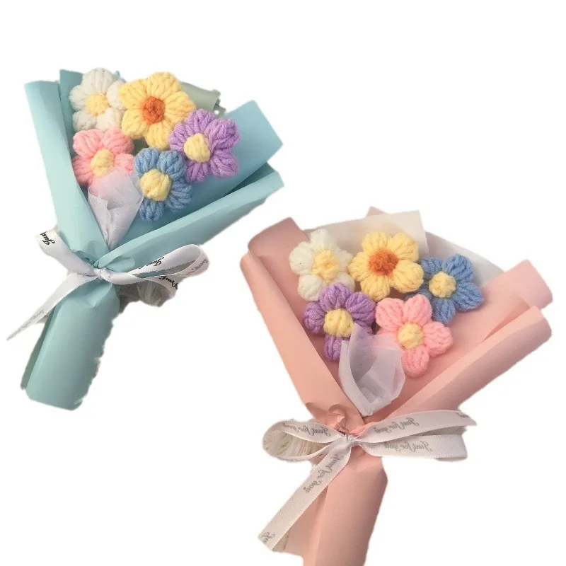 Knitted Puff Bouquet Crochet Bouquet Artificial Creative Flowers Finished Mothers Valentines Day
